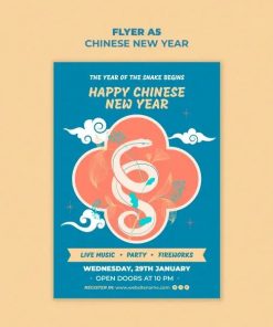 蓝色风格中国年蛇年A5传单模板