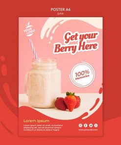 草莓果昔海报模板设计