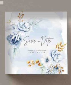 蓝色花卉装饰婚礼邀请函