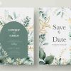 水彩植物绿叶装饰婚礼邀请卡