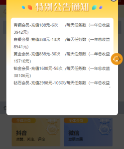 【抖音短视频点赞任务系统】新版+大转盘机器人全新UI微信爱点赞悬赏众人帮爱分享赚钱平台