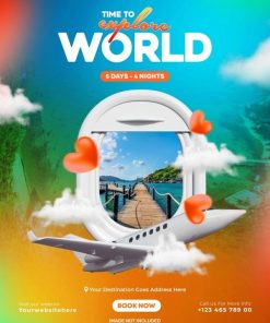 环球航空旅行海报宣传PSD模板